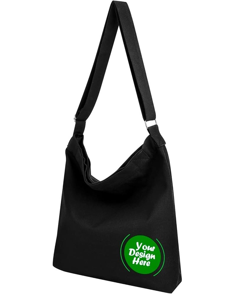 Customize Canvas Hobo Bag, Shoulder Bag with Logo, Retro Handbag Crossbody Bag Black $10.81 Totes