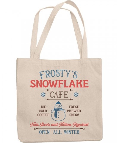 Witty Frosty's Snowflake Cafe with a Snowman, Christmas Shop Sign Art Merch Gift, 12oz Canvas Tote Bag $15.38 Totes