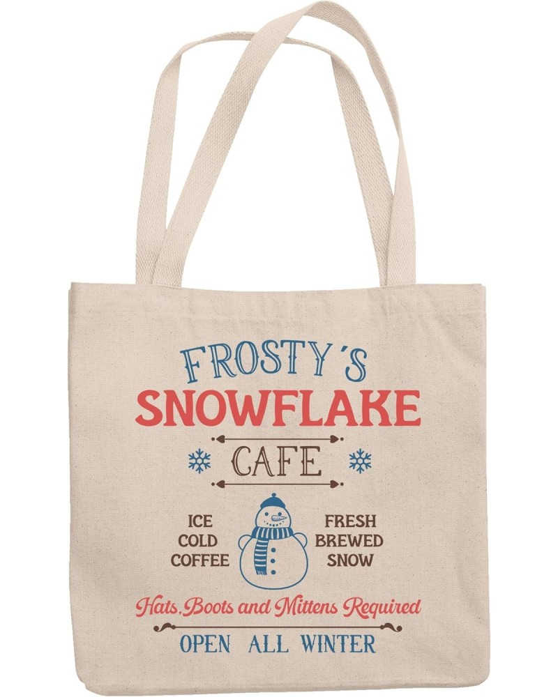 Witty Frosty's Snowflake Cafe with a Snowman, Christmas Shop Sign Art Merch Gift, 12oz Canvas Tote Bag $15.38 Totes