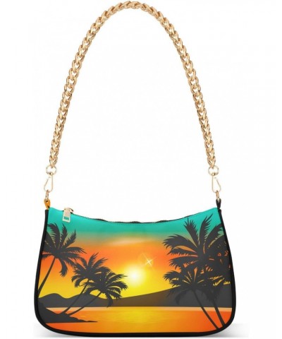 Women's Shoulder Handbag Summer Sunset with Trees Stylish Tote Handbag Hobo Handbag Clutch Handbags with Chain $16.73 Totes