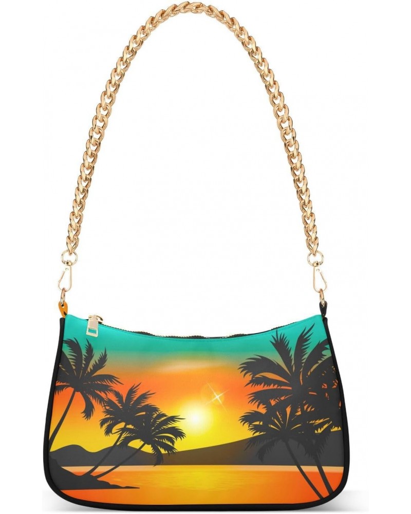 Women's Shoulder Handbag Summer Sunset with Trees Stylish Tote Handbag Hobo Handbag Clutch Handbags with Chain $16.73 Totes