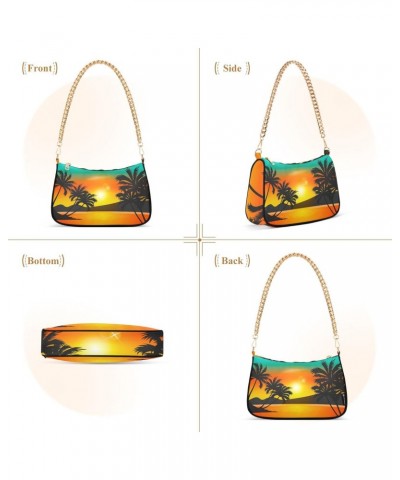 Women's Shoulder Handbag Summer Sunset with Trees Stylish Tote Handbag Hobo Handbag Clutch Handbags with Chain $16.73 Totes