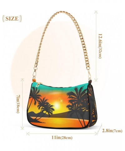 Women's Shoulder Handbag Summer Sunset with Trees Stylish Tote Handbag Hobo Handbag Clutch Handbags with Chain $16.73 Totes