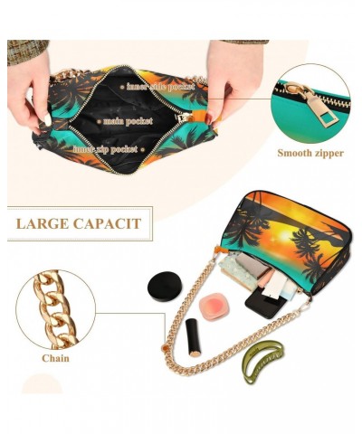 Women's Shoulder Handbag Summer Sunset with Trees Stylish Tote Handbag Hobo Handbag Clutch Handbags with Chain $16.73 Totes