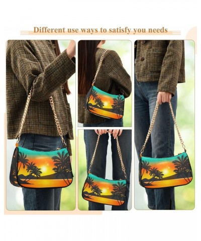 Women's Shoulder Handbag Summer Sunset with Trees Stylish Tote Handbag Hobo Handbag Clutch Handbags with Chain $16.73 Totes