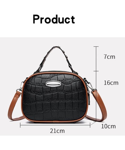 Women Handbags Rivet Handle Ladies Shoulder Bag Stone Pattern PU Leather Girls Crossbody Bag Double Zipper Yellow $22.23 Shou...