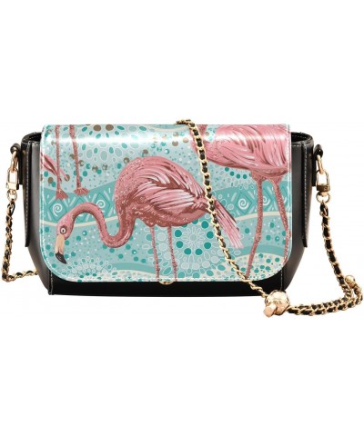 Tribal Pattern Flamingo Crossbody Shoulder Bag for Women, PU Leather Flap Satchel Purse, Shoulder Handbags with Adjustable St...