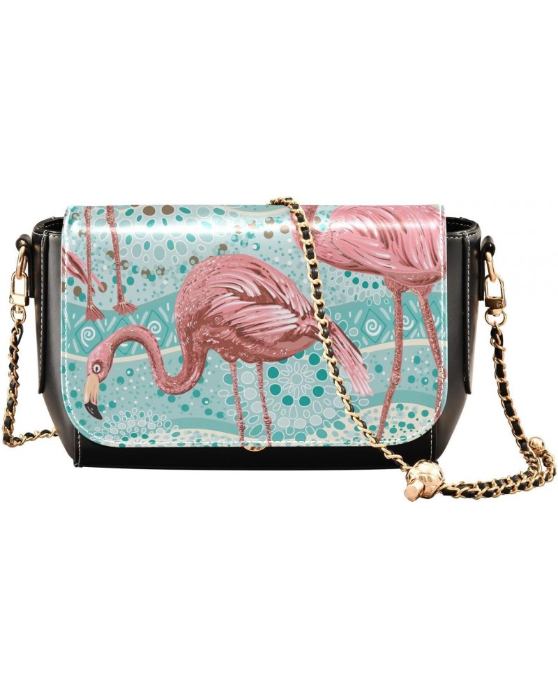 Tribal Pattern Flamingo Crossbody Shoulder Bag for Women, PU Leather Flap Satchel Purse, Shoulder Handbags with Adjustable St...