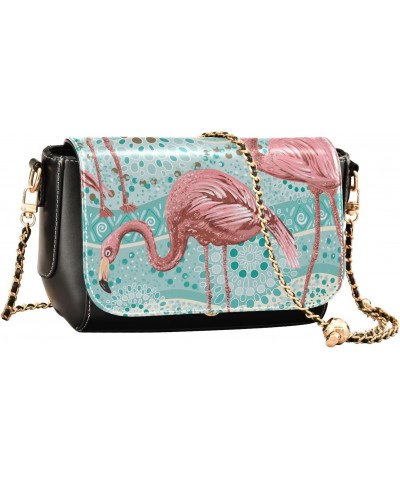 Tribal Pattern Flamingo Crossbody Shoulder Bag for Women, PU Leather Flap Satchel Purse, Shoulder Handbags with Adjustable St...