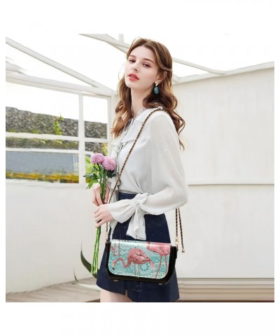 Tribal Pattern Flamingo Crossbody Shoulder Bag for Women, PU Leather Flap Satchel Purse, Shoulder Handbags with Adjustable St...