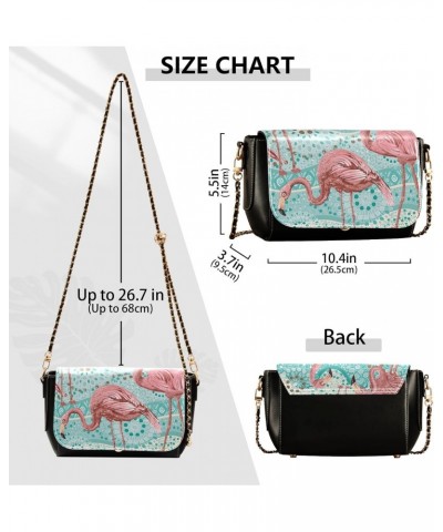 Tribal Pattern Flamingo Crossbody Shoulder Bag for Women, PU Leather Flap Satchel Purse, Shoulder Handbags with Adjustable St...