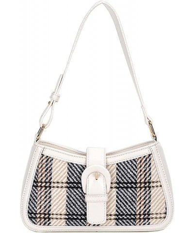 Women's Contrast Color Plaid Striped Saddle Crossbody Shoulder Underarm Satchel Handbag Tote Clutch Purse Hobo Bag White $13....