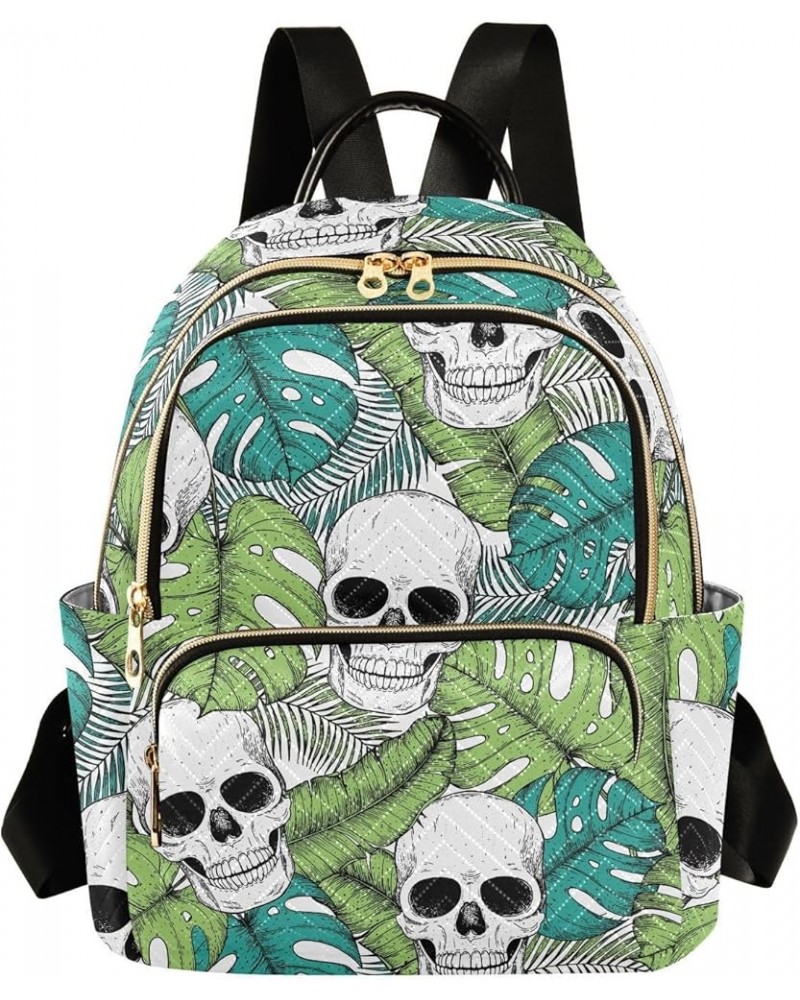 Backpack Purse for Women Skull Palm Leaves, Mini Fashion Backpack Summer Lightweight Casual Daypack Shoulder Bag Travel Backp...