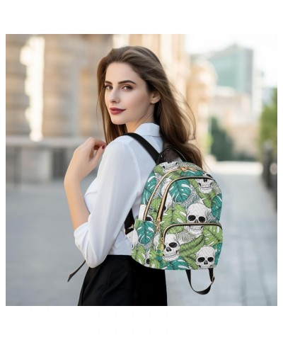 Backpack Purse for Women Skull Palm Leaves, Mini Fashion Backpack Summer Lightweight Casual Daypack Shoulder Bag Travel Backp...