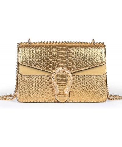 Crossbody Chain Purses for Women - Crocodile Snake Pattern Leather Shoulder Handbags Evening Clutch Satchel Bags B-gold $25.1...