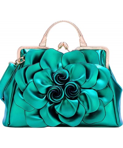 Women Top Handle Handbags 3D Floral Genuine Leather Tote Bags Green $30.78 Totes