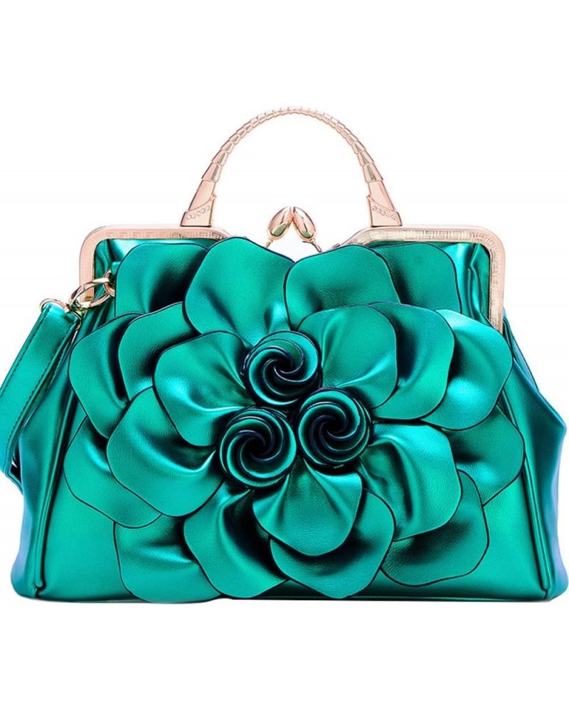 Women Top Handle Handbags 3D Floral Genuine Leather Tote Bags Green $30.78 Totes