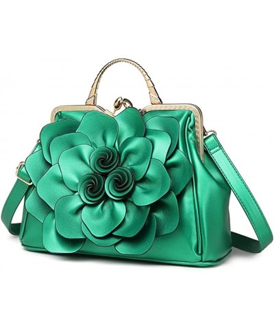 Women Top Handle Handbags 3D Floral Genuine Leather Tote Bags Green $30.78 Totes