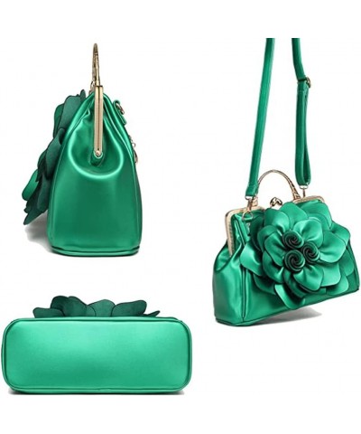 Women Top Handle Handbags 3D Floral Genuine Leather Tote Bags Green $30.78 Totes