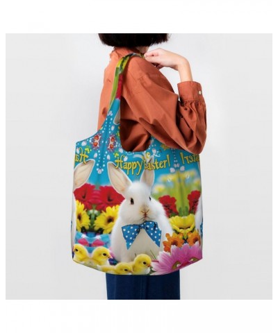 Easter Bunny And Chicks One-Shoulder Commuting Canvas Bag,Fashionable And Lightweight,Extra Large Capacity,Easy To Store,Soft...