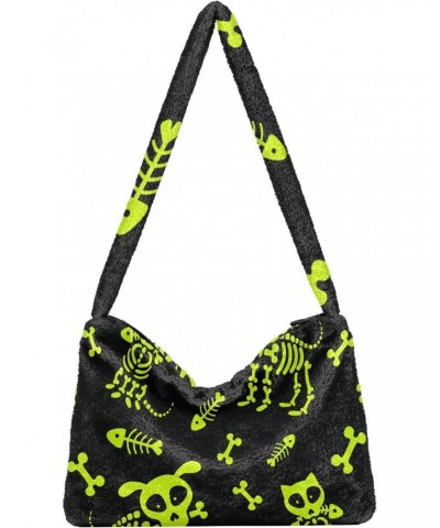 Halloween Skeleton Furry Tote Bag for Women Crossbody Bag Crossbody Tote Casual Messenger Bag with Zipper for Fall Winter $11...