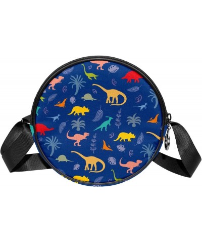 Dinasaur Animal Crossbody Bag for Women Teen Girls Round Canvas Shoulder Bag Purse Tote Handbag Bag $11.75 Totes