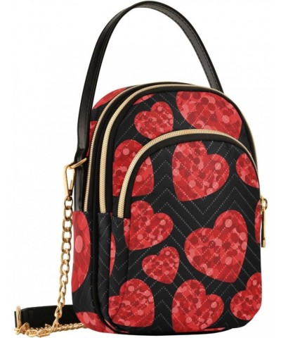 Valentine Red Heart on Black Small Crossbody Bag Quilted Handbags for Women Chain Shoulder Bag $14.55 Shoulder Bags