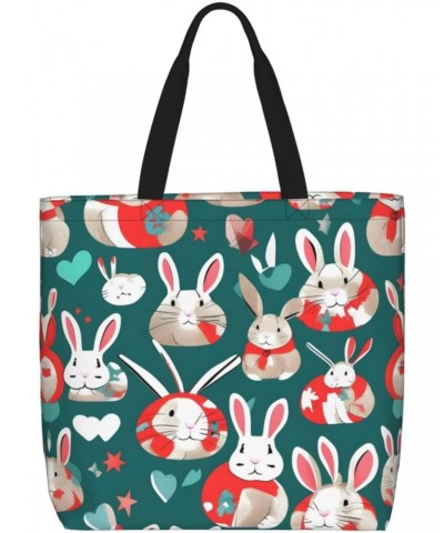 Bunny Rabbits Tote Bag with Zipper for Women Inside Mesh Pocket Heavy Duty Casual Anti-water Cloth Shoulder Handbag Outdoors ...