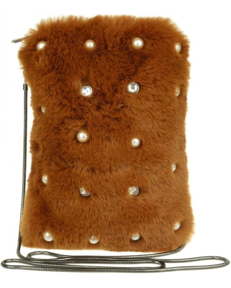 Womens Pearls Fur Clutch Bag Brown $33.79 Clutches