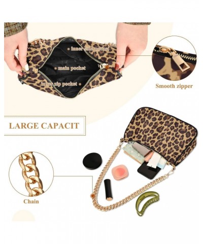 Leopard Shoulder Bag for Women Clutch Shoulder Purse Chain Bag with Zipper Closure Women's Tote Hobo Handbags Hobo Bags for W...