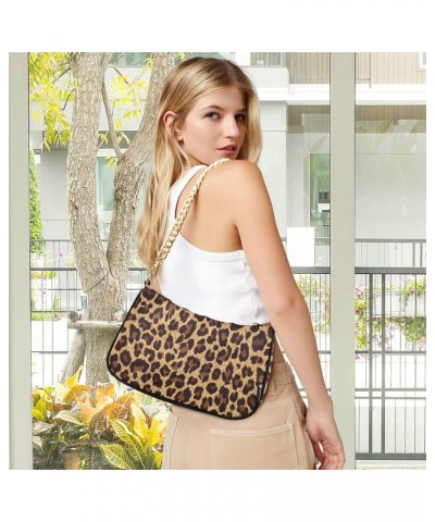 Leopard Shoulder Bag for Women Clutch Shoulder Purse Chain Bag with Zipper Closure Women's Tote Hobo Handbags Hobo Bags for W...