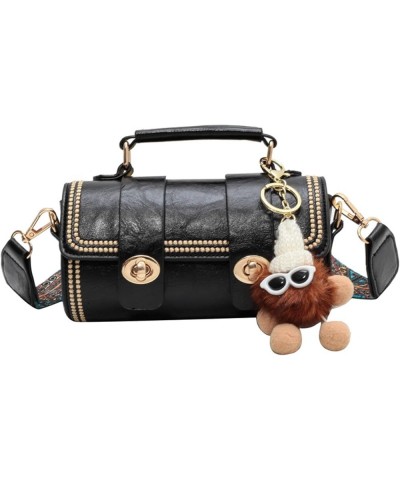 Niche retro bags women's fashionable all-match messenger bag high-grade portable Boston round bag Black $24.50 Totes