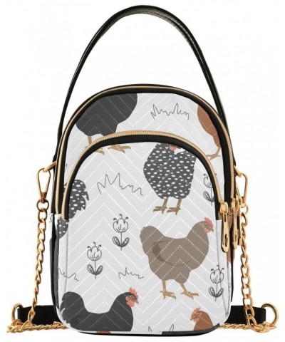 Cute Chickens Doodle Flowers Crossbody Bags for Women Quilted Shoulder Bag Handbag with Chain Strap Spring Trendy Cross Body ...