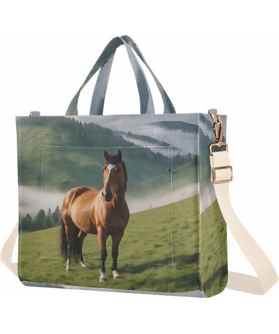 Horse Grazes in A Mountain Women's Tote Handbags Top Handle Satchel Shoulder Bag Crossbody Bag S $15.18 Totes